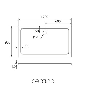 CERANO - Sprchová vanička obdélníková Piato - litý mramor - bílá lesklá - 120x90x3 cm