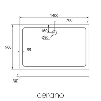 CERANO - Sprchová vanička obdélníková Piato - litý mramor - bílá lesklá - 140x90x3 cm