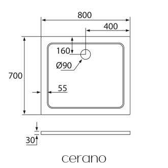 CERANO - Sprchová vanička obdélníková Piato - litý mramor - bílá lesklá - 80x70x3 cm