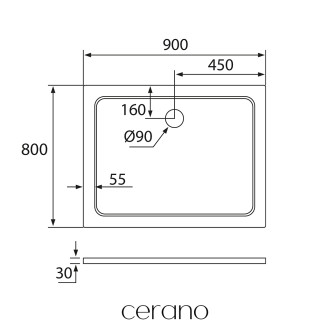 CERANO - Sprchová vanička obdélníková Piato - litý mramor - bílá lesklá - 90x80x3 cm