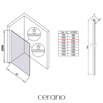 CERANO - Sprchová zástěna Walk-in Crystal L/P - 10 mm - bezvzpěrový systém - černá matná, grafitové sklo - 110x200 cm