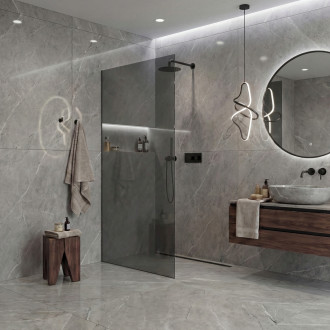 CERANO - Sprchová zástěna Walk-in Crystal L/P - 10 mm - bezvzpěrový systém - černá matná, grafitové sklo - 130x200 cm