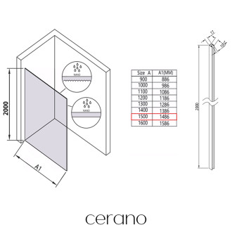 CERANO - Sprchová zástěna Walk-in Crystal L/P - 10 mm - bezvzpěrový systém - černá matná, grafitové sklo - 150x200 cm
