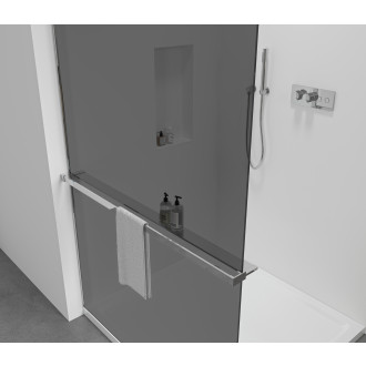 CERANO - Sprchová zástěna Walk-in Crystal L/P - 10 mm + polička/držák na ručníky - bezvzpěrový systém - chrom, grafitové sklo - 110x200 cm