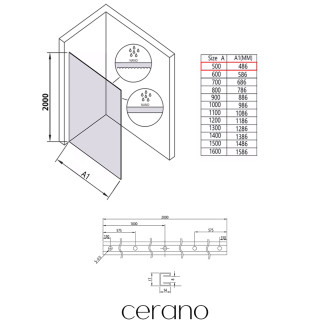 CERANO - Sprchová zástěna Walk-in Crystal L/P - 8 mm - bezvzpěrový systém - černá matná, grafitové sklo - 50x200 cm