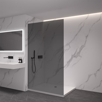 CERANO - Sprchová zástěna Walk-in Crystal L/P - 8 mm - bezvzpěrový systém - černá matná, grafitové sklo - 90x200 cm