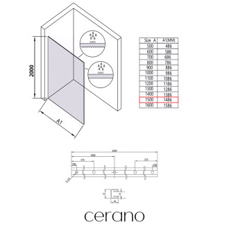 CERANO - Sprchová zástěna Walk-in Crystal L/P - 8 mm - bezvzpěrový systém - černá matná, mléčné sklo - 150x200 cm