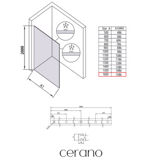 CERANO - Sprchová zástěna Walk-in Crystal L/P - 8 mm - bezvzpěrový systém - černá matná, rýhované sklo - 160x200 cm