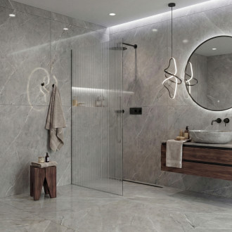 CERANO - Sprchová zástěna Walk-in Crystal L/P - 8 mm - bezvzpěrový systém - černá matná, rýhované sklo - 90x200 cm