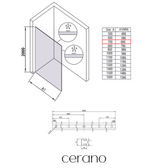 CERANO - Sprchová zástěna Walk-in Crystal L/P - 8 mm - bezvzpěrový systém - černá matná, transparentní sklo - 70x200 cm