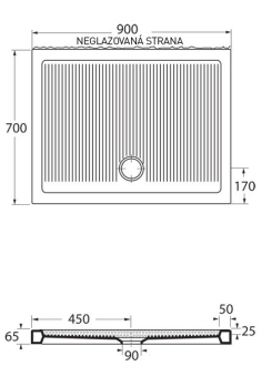 vanička keramická FERDY II obdélník 90x70x6,5 cm VANKEFEII907
