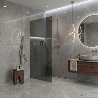 CERANO - Sprchová zástěna Walk-in Crystal L/P - 8 mm - bezvzpěrový systém - zlatá, grafitové sklo - 80x200 cm