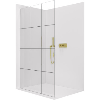 CERANO - Sprchová zástěna Walk-in Crystal L/P - 8 mm - bezvzpěrový systém - zlatá kartáčovaná, industriální sklo - 140x200 cm