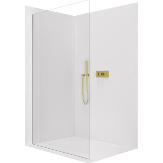 CERANO - Sprchová zástěna Walk-in Crystal L/P - 8 mm - bezvzpěrový systém - zlatá kartáčovaná, transparentní sklo - 90x200 cm