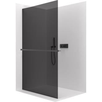 CERANO - Sprchová zástěna Walk-in Crystal L/P - 8 mm + polička/držák na ručníky - bezvzpěrový systém - černá matná, grafitové sklo - 100x200 cm