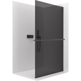 CERANO - Sprchová zástěna Walk-in Crystal L/P - 8 mm + polička/držák na ručníky - bezvzpěrový systém - černá matná, grafitové sklo - 100x200 cm