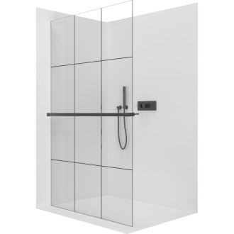 CERANO - Sprchová zástěna Walk-in Crystal L/P - 8 mm + polička/držák na ručníky - bezvzpěrový systém - černá matná, industriální sklo - 150x200 cm