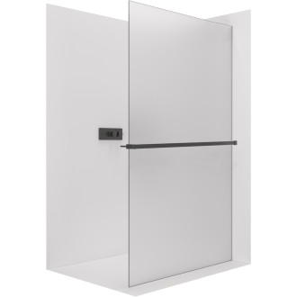 CERANO - Sprchová zástěna Walk-in Crystal L/P - 8 mm + polička/držák na ručníky - bezvzpěrový systém - černá matná, mléčné sklo - 150x200 cm