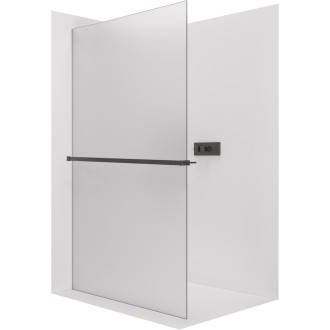 CERANO - Sprchová zástěna Walk-in Crystal L/P - 8 mm + polička/držák na ručníky - bezvzpěrový systém - černá matná, mléčné sklo - 70x200 cm