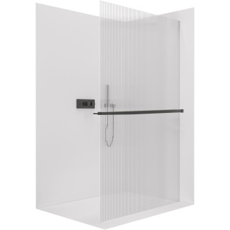 CERANO - Sprchová zástěna Walk-in Crystal L/P - 8 mm + polička/držák na ručníky - bezvzpěrový systém - černá matná, rýhované sklo - 120x200 cm