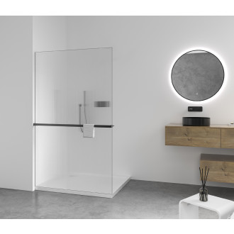 CERANO - Sprchová zástěna Walk-in Crystal L/P - 8 mm + polička/držák na ručníky - bezvzpěrový systém - černá matná, rýhované sklo - 120x200 cm