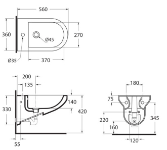 Závěsný bidet THIN 56 × 36 cm