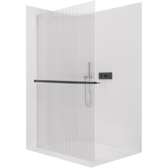 CERANO - Sprchová zástěna Walk-in Crystal L/P - 8 mm + polička/držák na ručníky - bezvzpěrový systém - černá matná, rýhované sklo - 140x200 cm