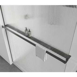 CERANO - Sprchová zástěna Walk-in Crystal L/P - 8 mm + polička/držák na ručníky - bezvzpěrový systém - černá matná, rýhované sklo - 140x200 cm