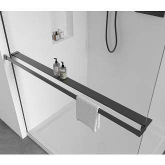 CERANO - Sprchová zástěna Walk-in Crystal L/P - 8 mm + polička/držák na ručníky - bezvzpěrový systém - černá matná, transparentní sklo - 110x200 cm