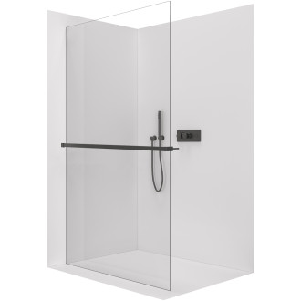 CERANO - Sprchová zástěna Walk-in Crystal L/P - 8 mm + polička/držák na ručníky - bezvzpěrový systém - černá matná, transparentní sklo - 160x200 cm