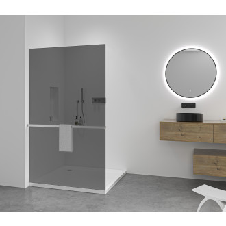 CERANO - Sprchová zástěna Walk-in Crystal L/P - 8 mm + polička/držák na ručníky - bezvzpěrový systém - chrom, grafitové sklo - 70x200 cm
