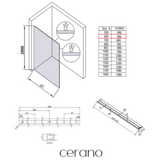 CERANO - Sprchová zástěna Walk-in Crystal L/P - 8 mm + polička/držák na ručníky - bezvzpěrový systém - chrom, grafitové sklo- 60x200 cm