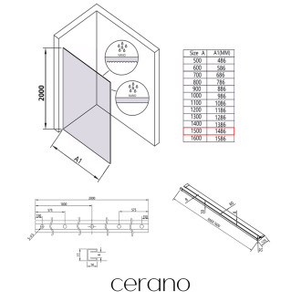 CERANO - Sprchová zástěna Walk-in Crystal L/P - 8 mm + polička/držák na ručníky - bezvzpěrový systém - chrom, industriální sklo - 150x200 cm
