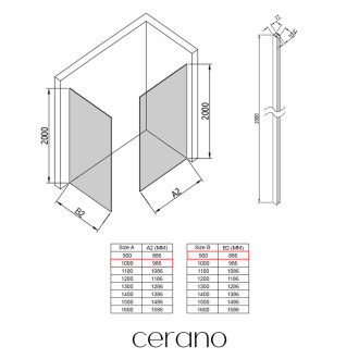 CERANO - Sprchová zástěna Walk-in Crystal T L/P - 10 mm - bezvzpěrový systém - černá matná, grafitové sklo - 100x90x200 cm
