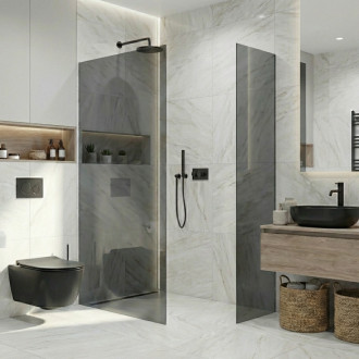 CERANO - Sprchová zástěna Walk-in Crystal T L/P - 10 mm - bezvzpěrový systém - černá matná, grafitové sklo - 110x100x200 cm