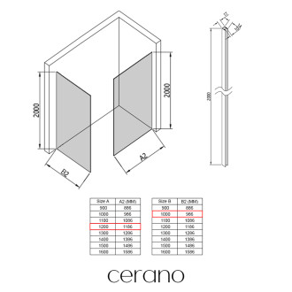 CERANO - Sprchová zástěna Walk-in Crystal T L/P - 10 mm - bezvzpěrový systém - černá matná, grafitové sklo - 120x100x200 cm