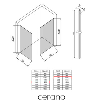 CERANO - Sprchová zástěna Walk-in Crystal T L/P - 10 mm - bezvzpěrový systém - černá matná, grafitové sklo - 130x110x200 cm