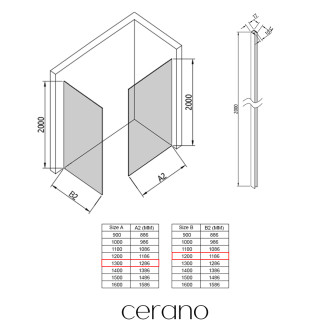 CERANO - Sprchová zástěna Walk-in Crystal T L/P - 10 mm - bezvzpěrový systém - černá matná, grafitové sklo - 130x120x200 cm