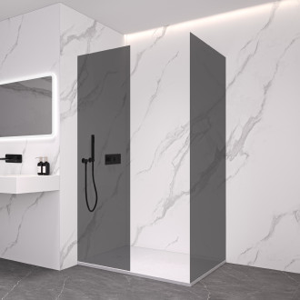 CERANO - Sprchová zástěna Walk-in Crystal T L/P - 10 mm - bezvzpěrový systém - černá matná, grafitové sklo - 140x140x200 cm