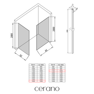 CERANO - Sprchová zástěna Walk-in Crystal T L/P - 10 mm - bezvzpěrový systém - černá matná, grafitové sklo - 160x110x200 cm