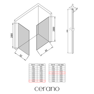 CERANO - Sprchová zástěna Walk-in Crystal T L/P - 10 mm - bezvzpěrový systém - černá matná, grafitové sklo - 160x120x200 cm