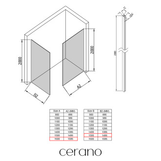CERANO - Sprchová zástěna Walk-in Crystal T L/P - 10 mm - bezvzpěrový systém - černá matná, grafitové sklo - 160x150x200 cm