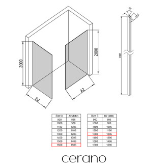CERANO - Sprchová zástěna Walk-in Crystal T L/P - 10 mm - bezvzpěrový systém - černá matná, grafitové sklo- 160x130x200 cm