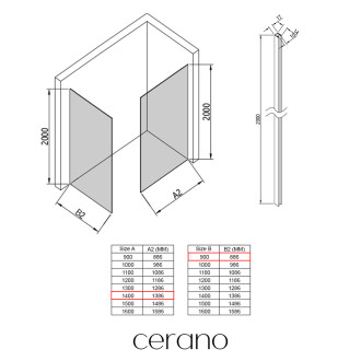 CERANO - Sprchová zástěna Walk-in Crystal T L/P - 10 mm - bezvzpěrový systém - černá matná, transparentní sklo - 140x90x200 cm
