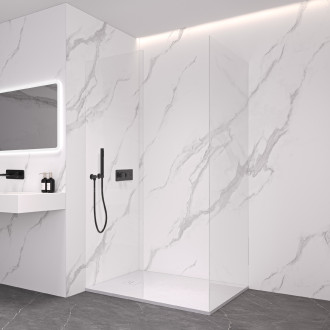 CERANO - Sprchová zástěna Walk-in Crystal T L/P - 10 mm - bezvzpěrový systém - černá matná, transparentní sklo - 150x90x200 cm