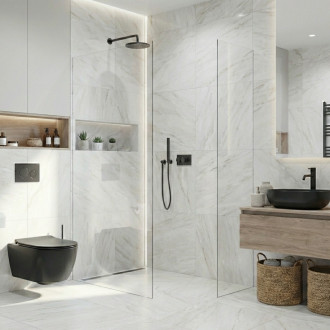 CERANO - Sprchová zástěna Walk-in Crystal T L/P - 10 mm - bezvzpěrový systém - černá matná, transparentní sklo- 160x130x200 cm