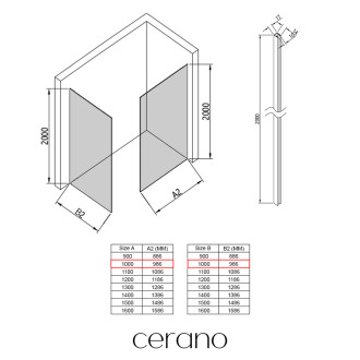 CERANO - Sprchová zástěna Walk-in Crystal T L/P - 10 mm - bezvzpěrový systém - chrom, grafitové sklo - 100x100x200 cm