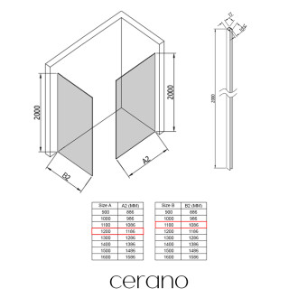 CERANO - Sprchová zástěna Walk-in Crystal T L/P - 10 mm - bezvzpěrový systém - chrom, grafitové sklo - 120x110x200 cm