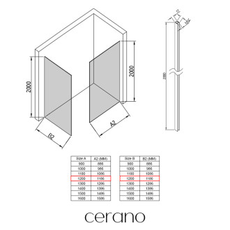 CERANO - Sprchová zástěna Walk-in Crystal T L/P - 10 mm - bezvzpěrový systém - chrom, grafitové sklo - 120x120x200 cm