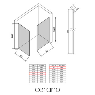 CERANO - Sprchová zástěna Walk-in Crystal T L/P - 10 mm - bezvzpěrový systém - chrom, grafitové sklo - 120x90x200 cm